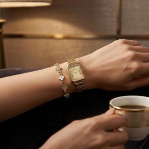 Cesdhun Ladies Gold Analog Watch With Floral Bracelet Set MS Department Store Oman
