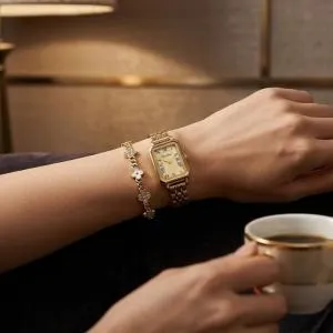 Cesdhun Ladies Gold Analog Watch With Floral Bracelet Set MS Department Store Oman