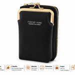 Sat Fat Black Faux Leather Coin Purse with Gold-Tone Kiss-Lock Closure and Zipper