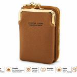 Sat Fat Brown Coin Purse with Gold-Tone Kiss-Lock Closure
