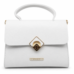 ANGELPOLO Pure White Textured Top-Handle Satchel with Diamond Lock