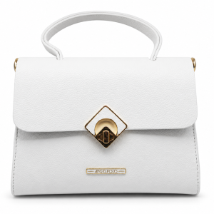 ANGELPOLO Pure White Textured Top-Handle Satchel with Diamond Lock