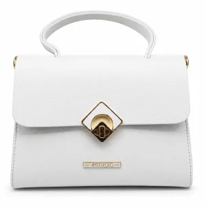 ANGELPOLO Pure White Textured Top-Handle Satchel with Diamond Lock