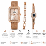 Sveston Women’s Rose Gold Rectangular Crystal Watch & Bracelet Jewelry Set – Assorted MS Department Store Oman