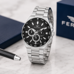 Ferro Men's Stainless Steel Multi-Function Analog Watch with Black Dial – Silver Bracelet MS Department Store Oman