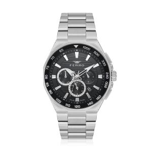 Ferro Men's Stainless Steel Multi-Function Analog Watch with Black Dial – Silver Bracelet MS Department Store Oman