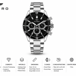 Ferro Men's Stainless Steel Multi-Function Analog Watch - Black Dial, Silver Strap MS Department Store Oman