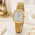 Ferro Women's Gold-Tone Quartz Analog Watch with White Sunray Dial & Crystal Hour Markers MS Department Store Oman