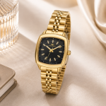Ferro Women's Gold Stainless Steel Analog Wrist Watch – Black Square Dial, Elegant Fashion Watch MS Department Store Oman