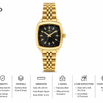 Ferro Women's Gold Stainless Steel Analog Wrist Watch – Black Square Dial, Elegant Fashion Watch MS Department Store Oman