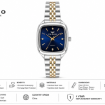 Ferro Women's Two-Tone Stainless Steel Quartz Analog Watch with Blue Square Dial MS Department Store Oman