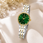 Ferro Women's Two-Tone Stainless Steel Quartz Watch with Green Sunburst Dial & Crystal Hour Markers MS Department Store Oman