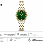 Ferro Women's Two-Tone Stainless Steel Quartz Watch with Green Sunburst Dial & Crystal Hour Markers MS Department Store Oman