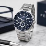 Ferro Men's Multi-Function Stainless Steel Watch with Blue Dial & Silver Bracelet MS Department Store Oman