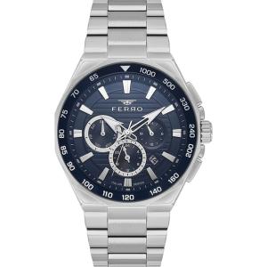 Ferro Men's Multi-Function Stainless Steel Watch with Blue Dial & Silver Bracelet MS Department Store Oman