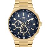 Ferro Men's Gold Stainless Steel Multifunction Analog Watch with Blue Dial MS Department Store Oman