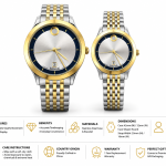 Sveston Two-Tone Couple Watch Set with Stainless Steel Bracelet & Date Display – Assorted MS Department Store Oman