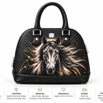 Rezvan Handmade Black Leather Handbag with Horse Design