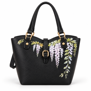 Rezvan Handmade Black Floral Leather Handbag