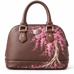Rezvan Handmade Brown Leather Handbag with Pink Blossom Design