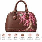 Rezvan Handmade Brown Leather Handbag with Pink Blossom Design