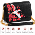 Rezvan Handmade Black Leather Hummingbird Floral Shoulder Bag