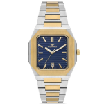 Ferro Women's Two-Tone Stainless Steel Square Analog Watch with Blue Dial & Date Display MS Department Store Oman