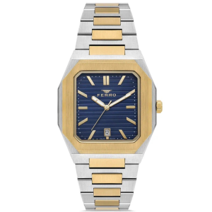 Ferro Women's Two-Tone Stainless Steel Square Analog Watch with Blue Dial & Date Display MS Department Store Oman