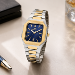 Ferro Women's Two-Tone Stainless Steel Square Analog Watch with Blue Dial & Date Display MS Department Store Oman