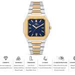 Ferro Women's Two-Tone Stainless Steel Square Analog Watch with Blue Dial & Date Display MS Department Store Oman