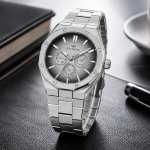 Ferro Men's Multi-Function Stainless Steel Analog Watch – Silver Bracelet, Grey Textured Dial MS Department Store Oman