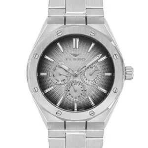 Ferro Men's Multi-Function Stainless Steel Analog Watch – Silver Bracelet, Grey Textured Dial MS Department Store Oman