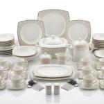 Blumen Imperial Gold Lace 110-Piece Bone China Dinner Set – Soft Square Edition Ms Department Store Oman