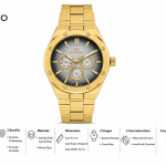 Ferro Men's Gold Stainless Steel Multifunction Analog Watch with Black Textured Dial MS Department Store Oman