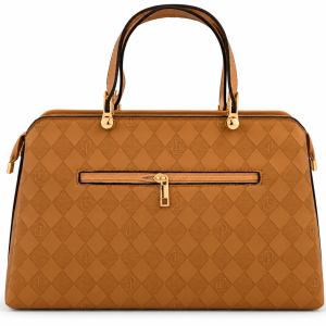 Sat Fat Women's Tan Brown Diamond Pattern Double Handle Handbag with Front Zipper