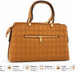 Sat Fat Women's Tan Brown Diamond Pattern Double Handle Handbag with Front Zipper