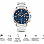 Ferro Men's Multifunction Analog Watch – Blue Textured Dial, Two-Tone Stainless Steel Bracelet, Rose Gold Bezel MS Department Store Oman