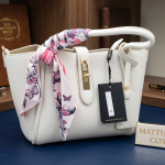 Serkan Canta Women's White Textured Handbag with Printed Scarf MS Department Store Oman