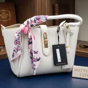 Serkan Canta Women's White Textured Handbag with Printed Scarf MS Department Store Oman
