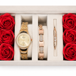 Sveston Plush Women’s Gold-Tone Analog Watch with Crystal Bracelet & Bangle Set MS Department Store Oman