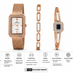 Sveston Women’s Rose Gold Rectangular Crystal Watch & Bracelet Jewelry Set – Assorted MS Department Store Oman