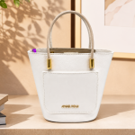 ANGEL POLO White Leatherette Bucket Tote Bag with Front Pocket