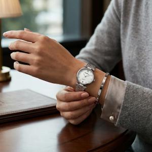 Ceshdun Silver-Tone Women’S Round Wristwatch & Bracelet Set With White Dial & Crystal Markers MS Department Store Oman