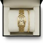 Ceshdun Classic Rectangular Roman Dial Watch & Crystal Bracelet Set-Gold MS Department Store Oman