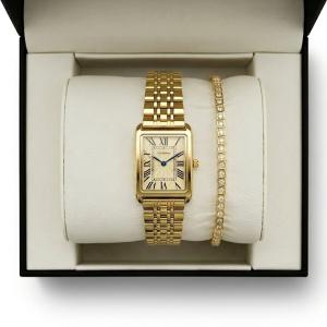 Ceshdun Classic Rectangular Roman Dial Watch & Crystal Bracelet Set-Gold MS Department Store Oman