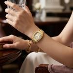 Ceshdun Gold Women’S Tonneau Wristwatch & Bracelet Set With Champagne Dial & Roman Numerals MS Department Store Oman