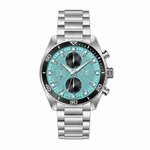 Ferro Men's Stainless Steel Chronograph Analog Watch with Turquoise Blue Dial – Silver Metal Strap MS Department Store Oman