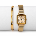 Ceshdun Women’s Champagne Dial Gold-Tone Square Watch & Crystal Bracelet Set