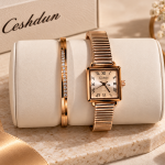 Ceshdun Women’s Champagne Dial Gold-Tone Square Watch & Crystal Bracelet Set