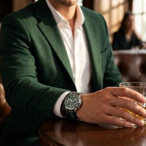 Men Leather Straps Digital Multi Function Watch With Green Dail & Black-Green Strap MS Department Store Oman
